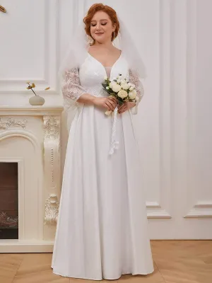 Elegant Applique A Line Simple Wedding Dress with Half Sleeves