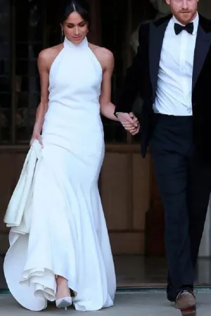 Elegant Halter Sheath Simple Sleeveless Wedding Dresses PW75