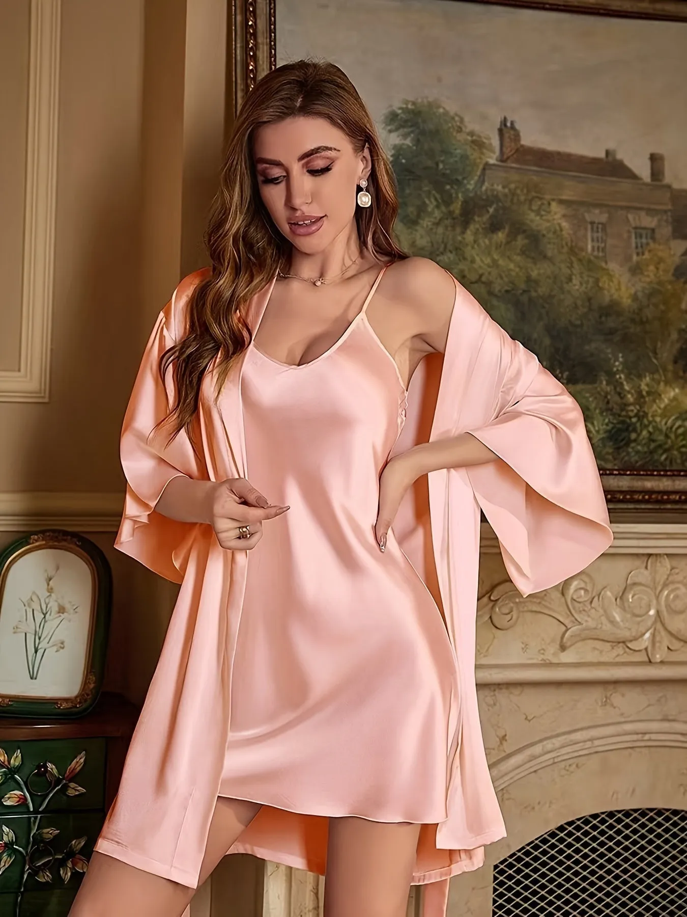 Elegant Satin Dress and Robe Set
