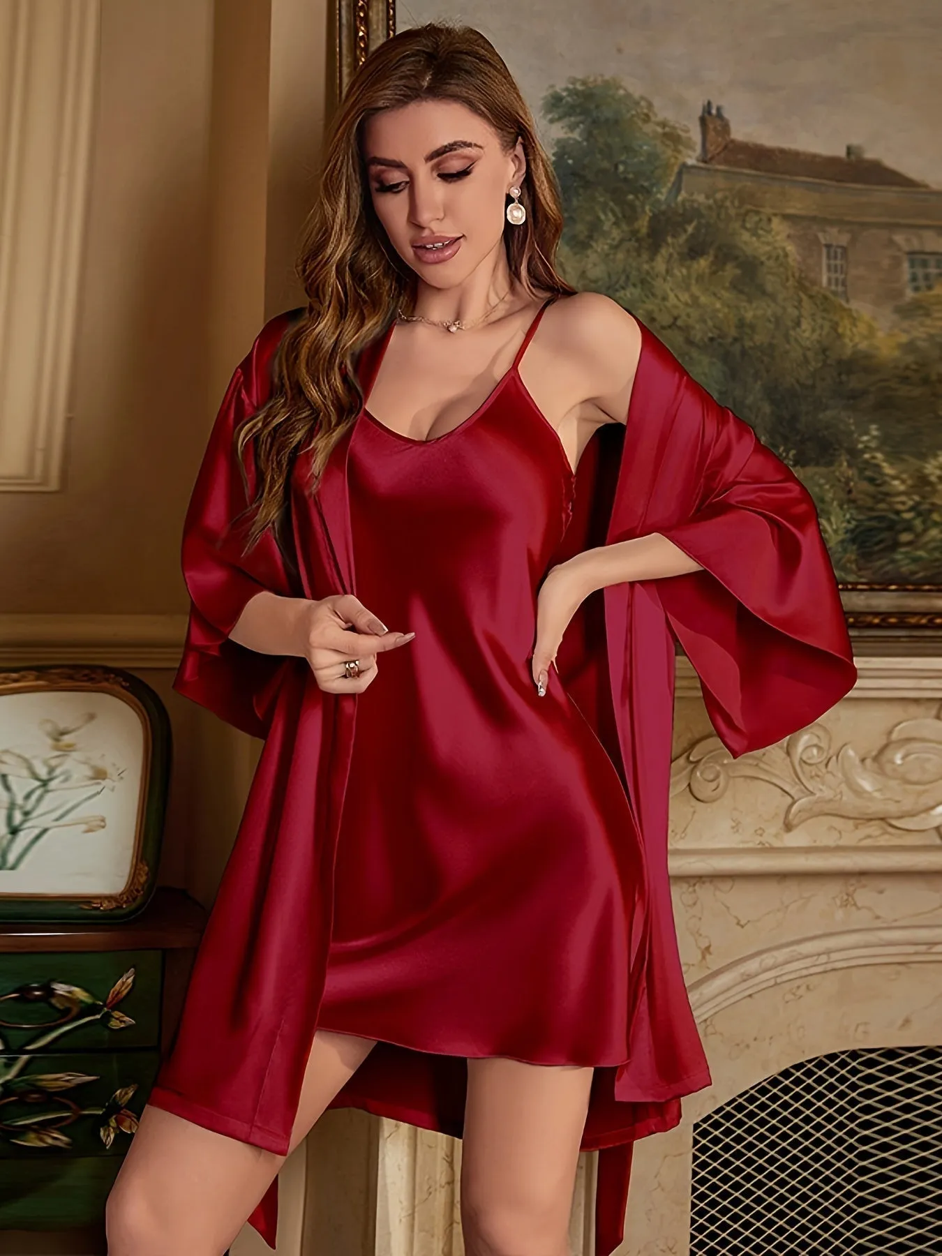 Elegant Satin Dress and Robe Set
