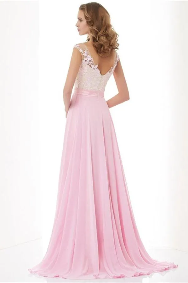 Elegant Simple A-line Pink Zipper Back Long Chiffon Prom Dress