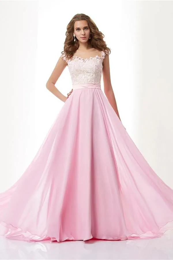 Elegant Simple A-line Pink Zipper Back Long Chiffon Prom Dress
