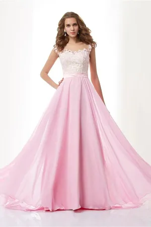 Elegant Simple A-line Pink Zipper Back Long Chiffon Prom Dress