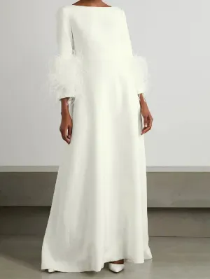 Elegant Simple Black And White Feather Long Sleeve Party Dress M 111150