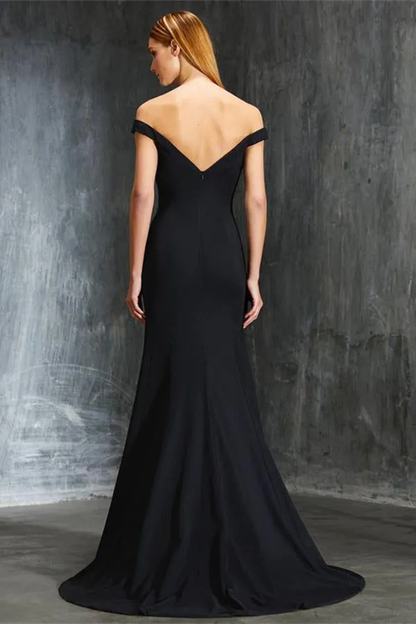Elegant Simple Off The Shoulder Black Long Prom Dress