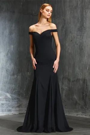 Elegant Simple Off The Shoulder Black Long Prom Dress