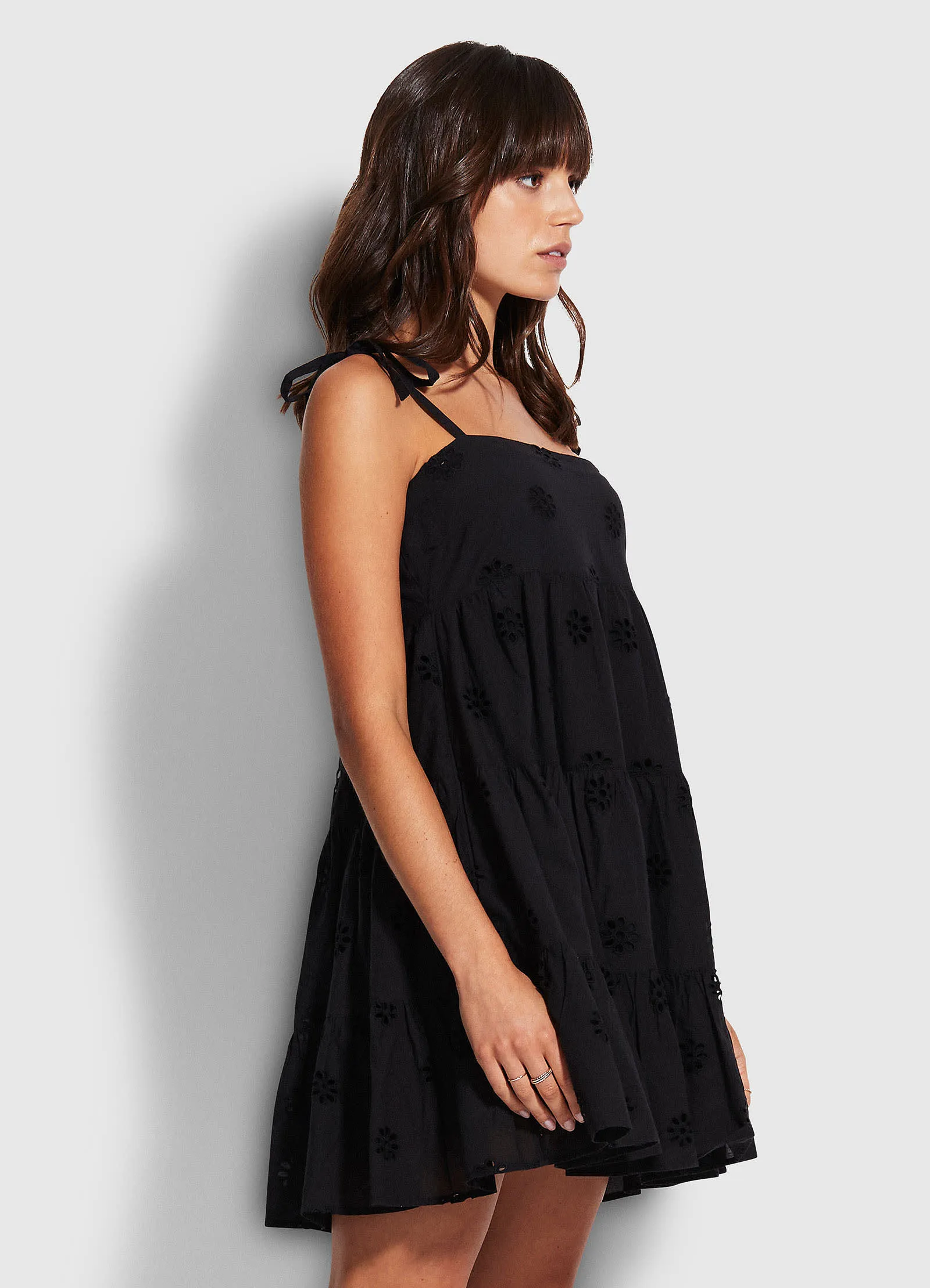 Embroidery Tier Dress  - Black