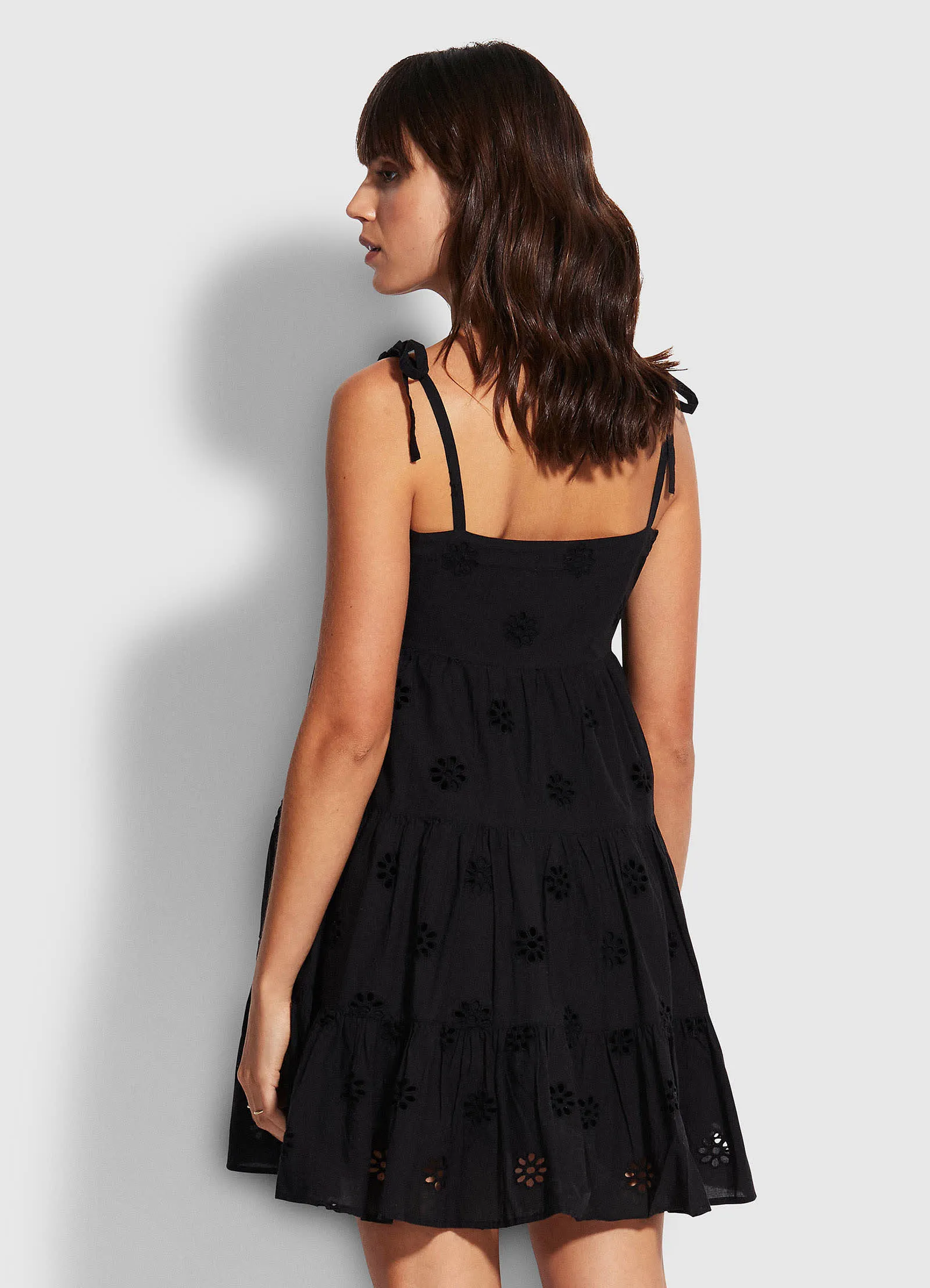 Embroidery Tier Dress  - Black