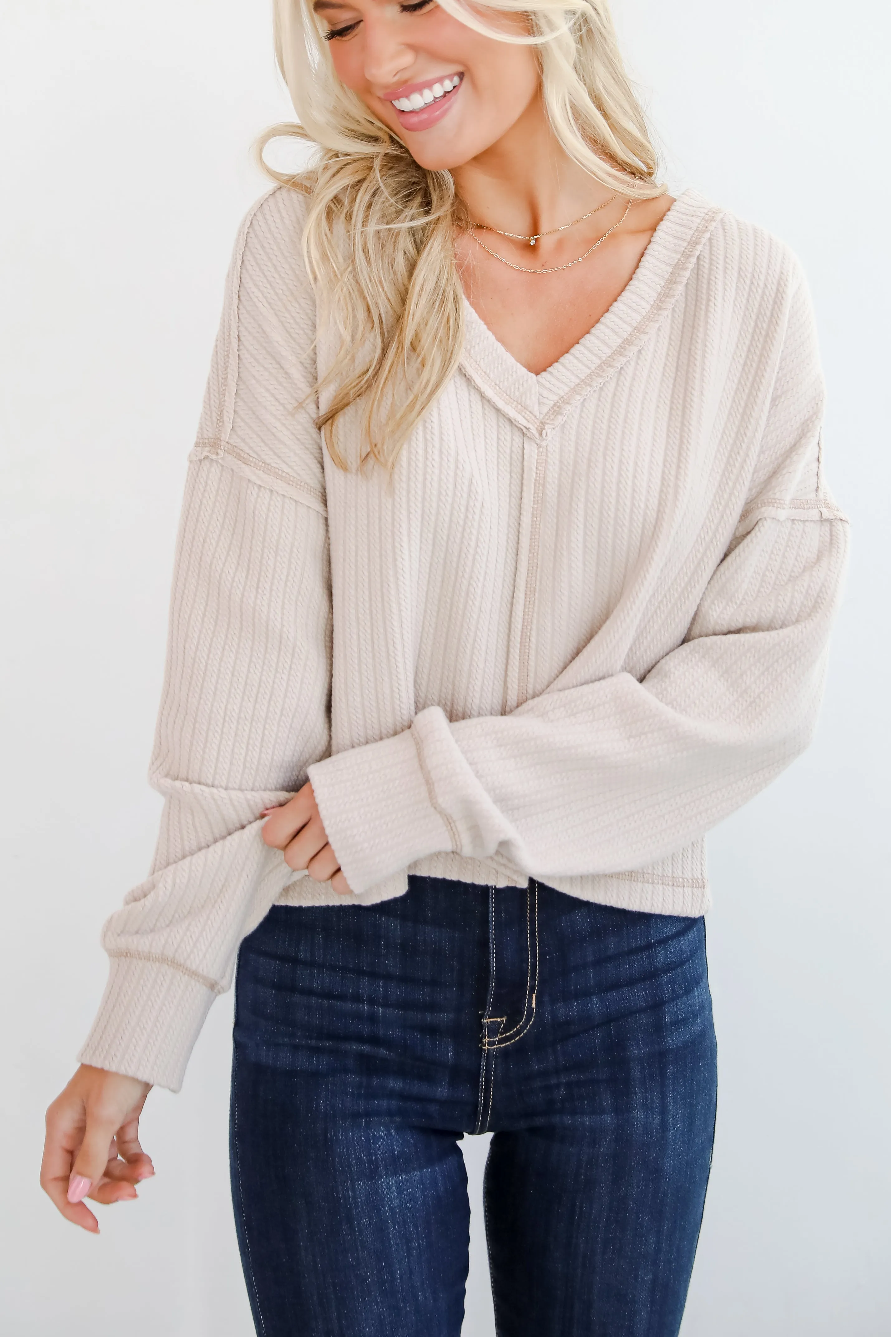 FINAL SALE - Cozy Sophisticate Cream Soft Knit Top
