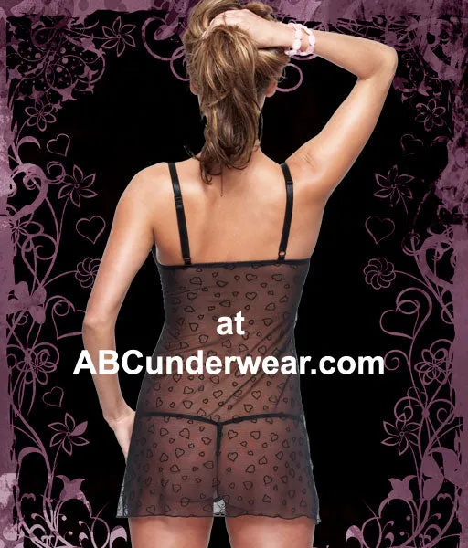 Flocked Heart Chemise and G-String