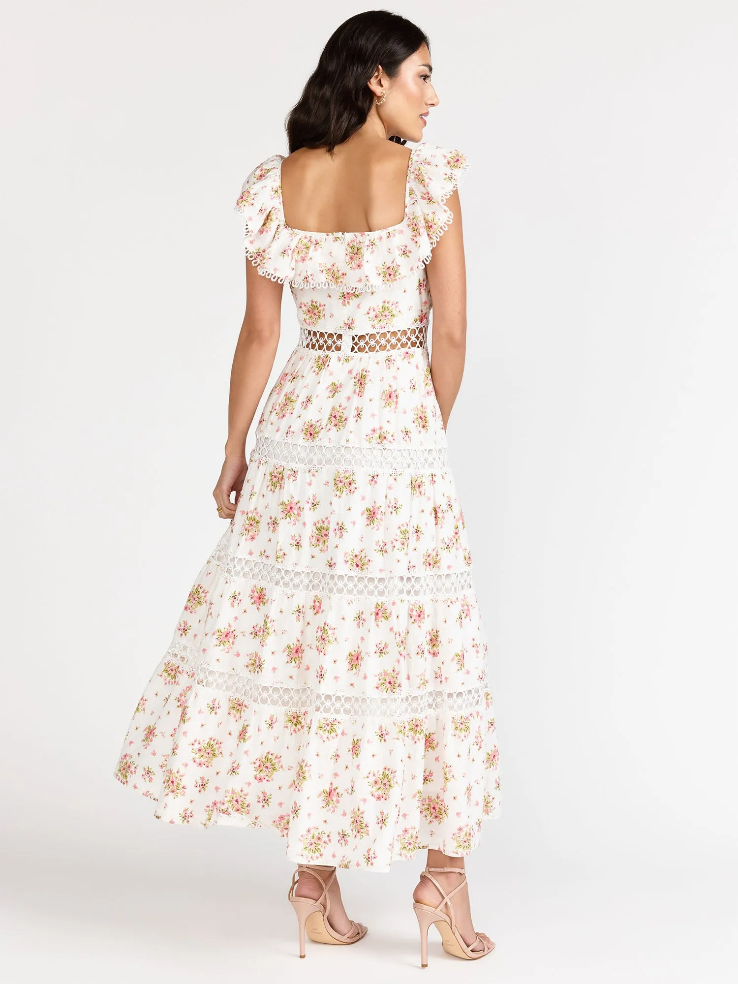Flutter Cap Sleeve Floral Print Maxi Dress - Just Me