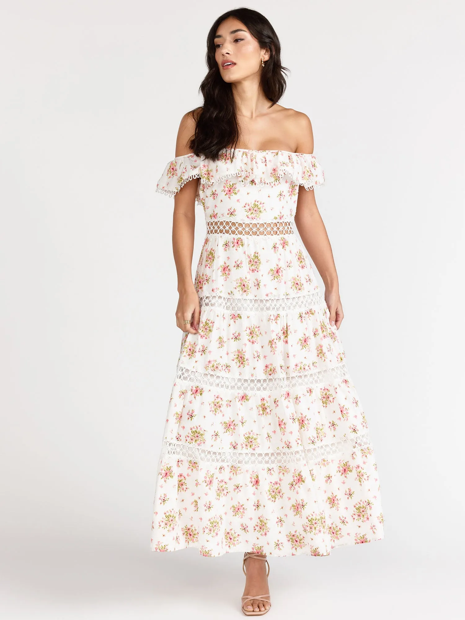 Flutter Cap Sleeve Floral Print Maxi Dress - Just Me