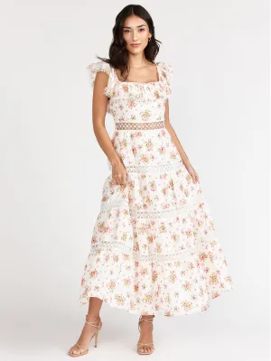Flutter Cap Sleeve Floral Print Maxi Dress - Just Me