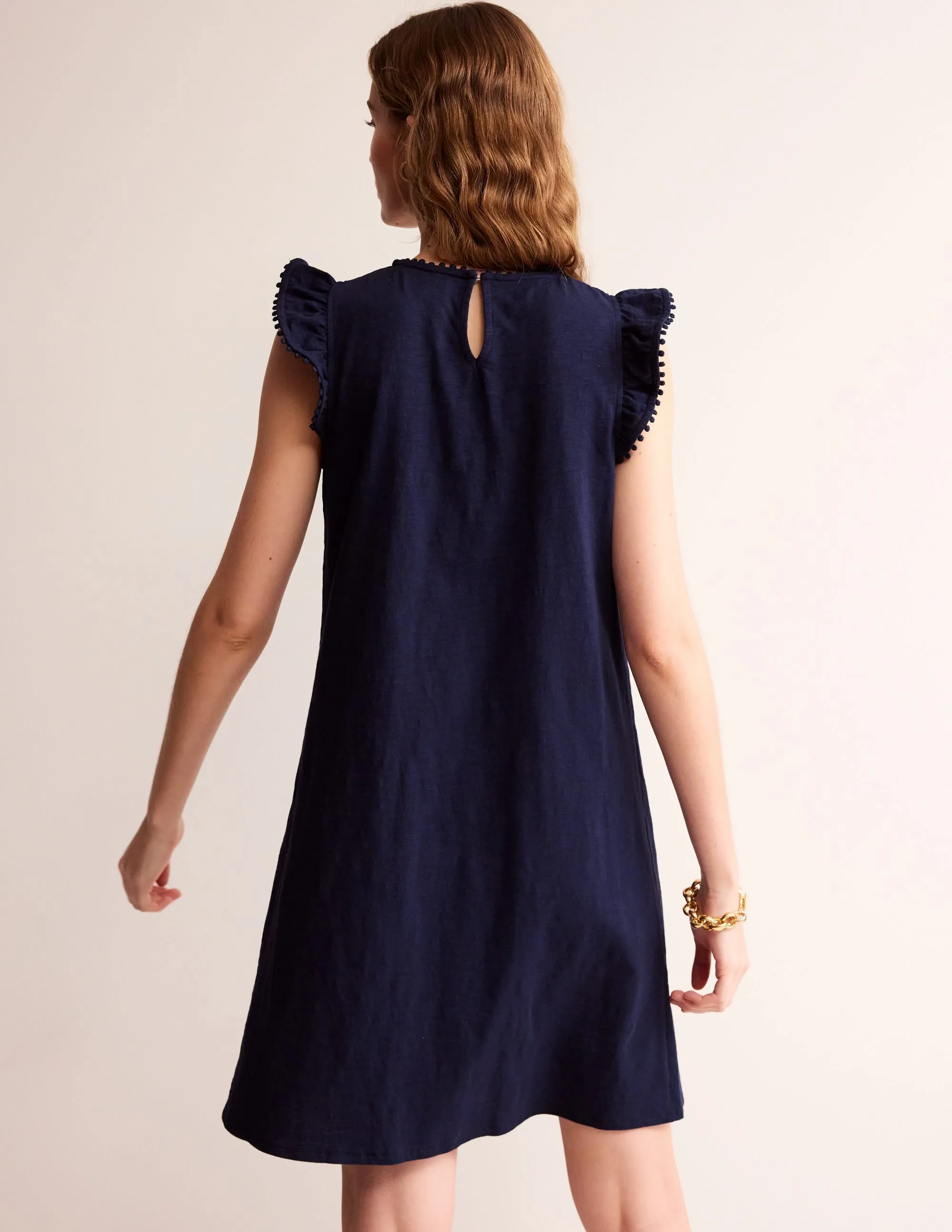 Georgina Pom Ruffle Dress-Navy