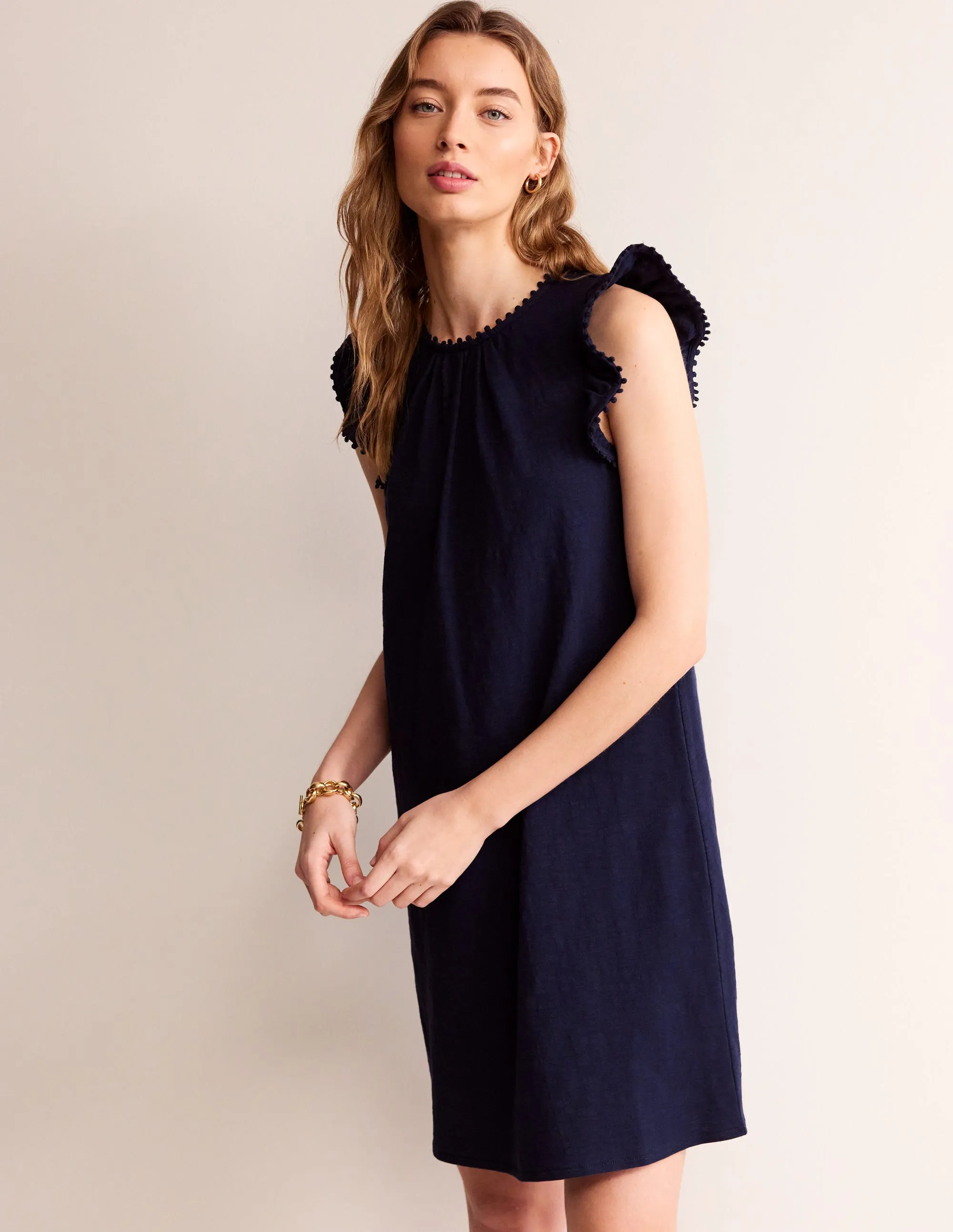 Georgina Pom Ruffle Dress-Navy