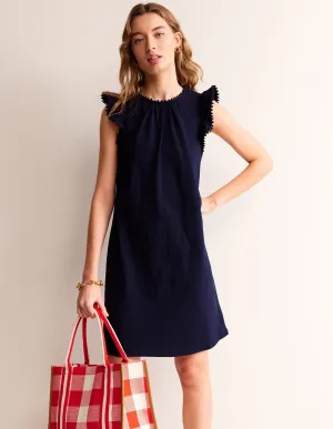 Georgina Pom Ruffle Dress-Navy