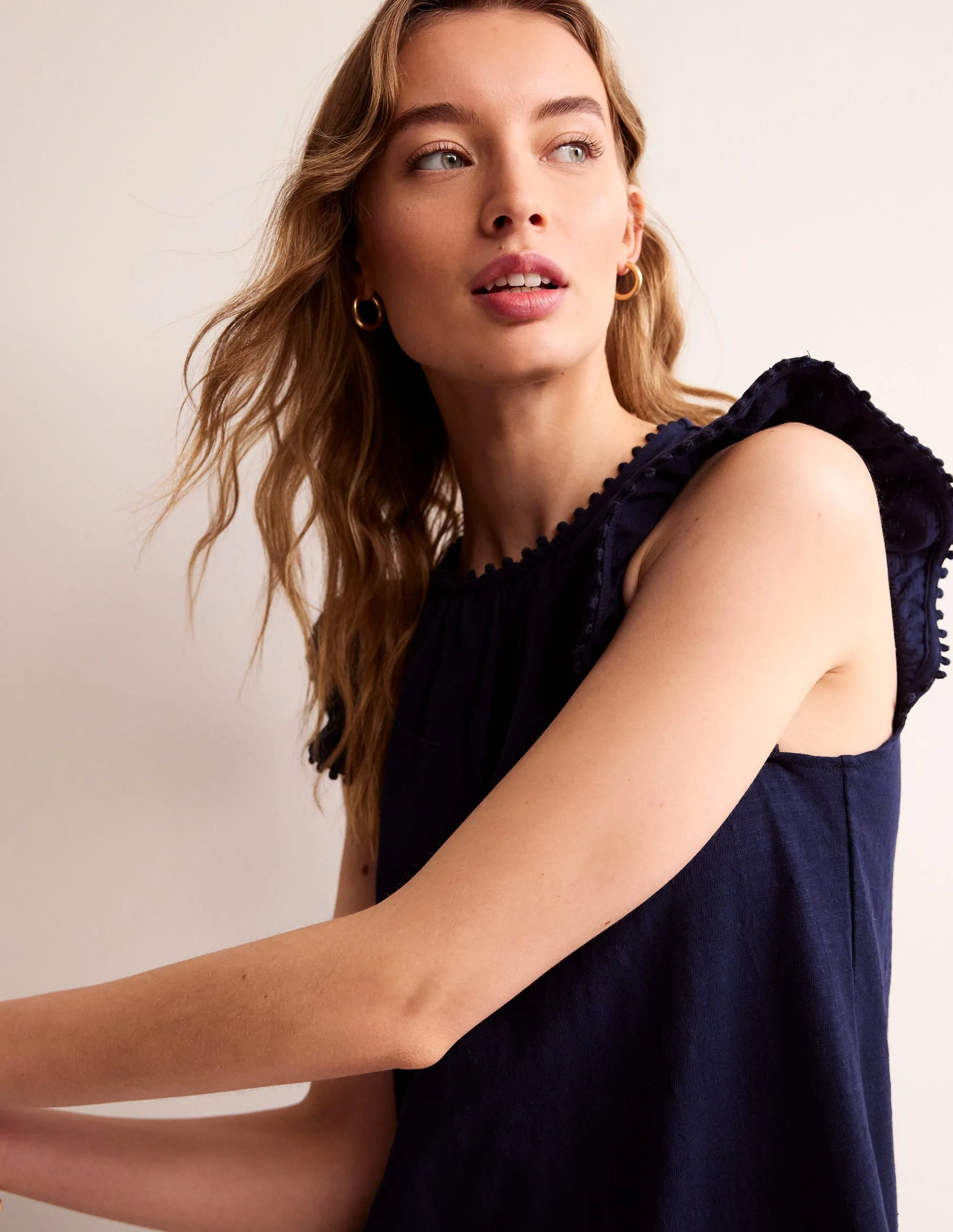 Georgina Pom Ruffle Dress-Navy
