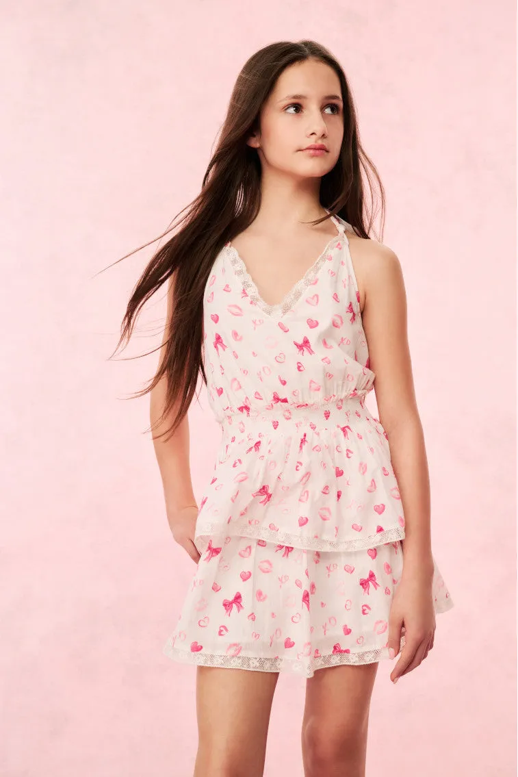 Girls Romille Bow & Kiss Print Halter Dress