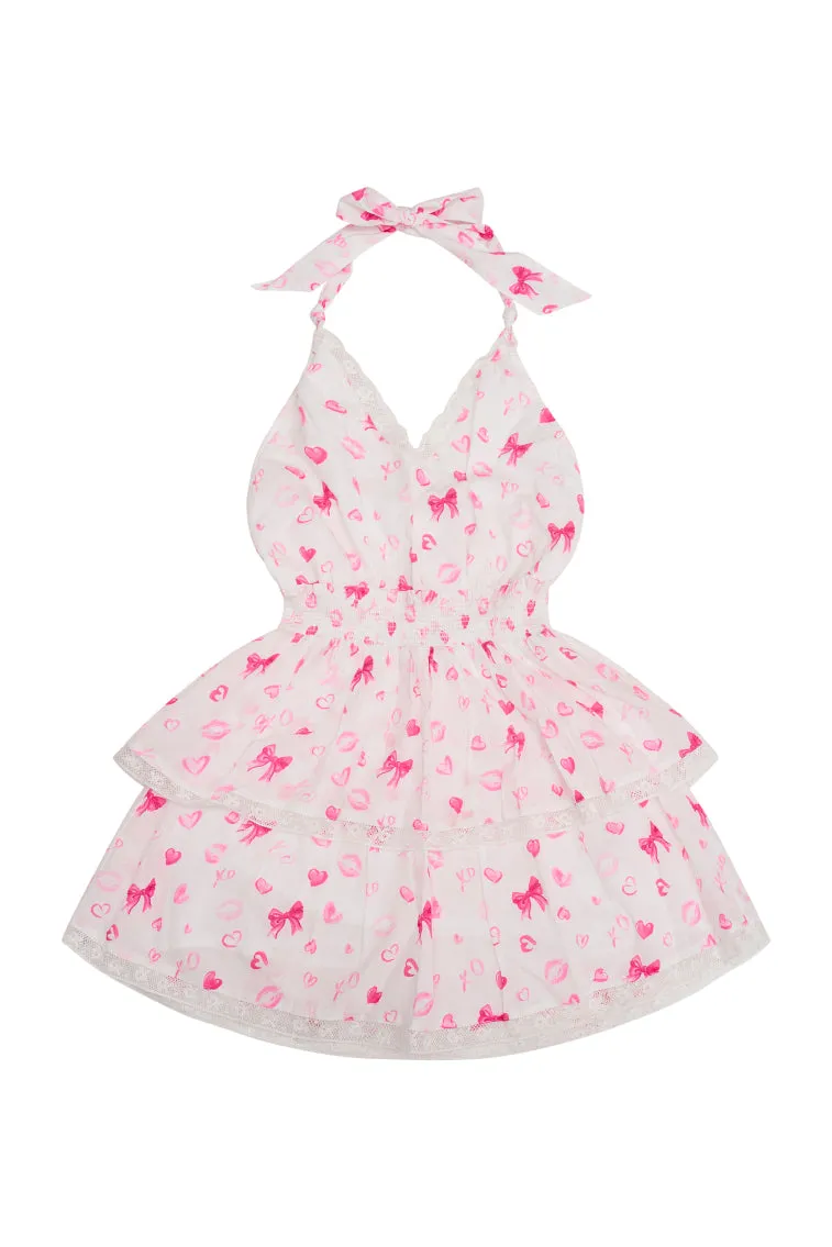 Girls Romille Bow & Kiss Print Halter Dress