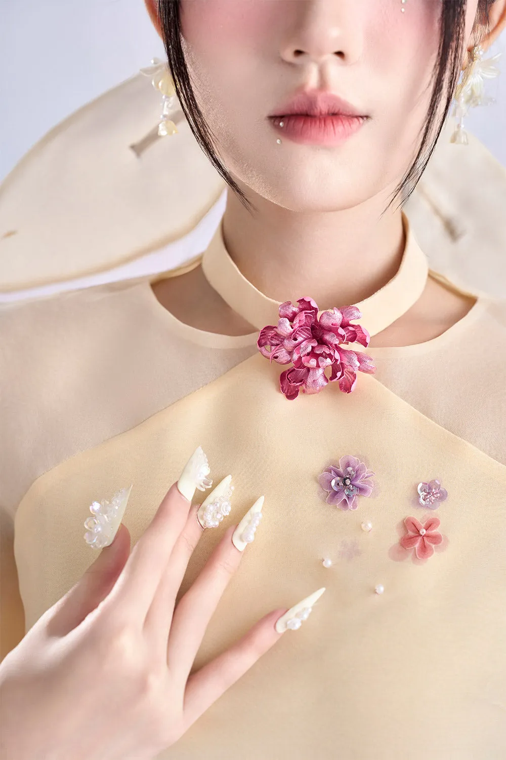 Heliodor Layered Choker Neck Organza Floor Length Ao Dai