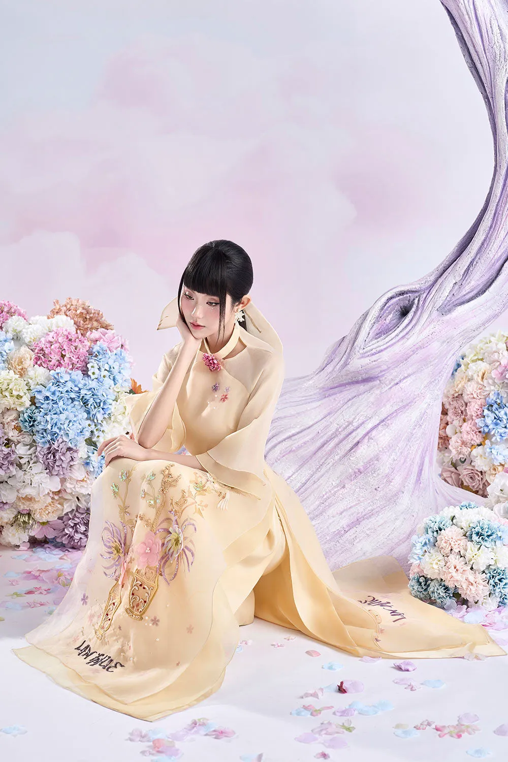 Heliodor Layered Choker Neck Organza Floor Length Ao Dai