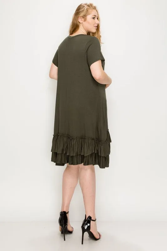HI Curvy Plus Size Women  Short Sleeve midi dresses Layered Detail