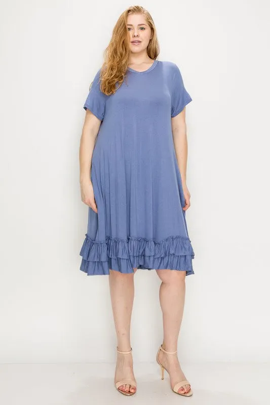 HI Curvy Plus Size Women  Short Sleeve midi dresses Layered Detail