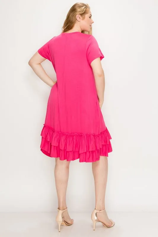 HI Curvy Plus Size Women  Short Sleeve midi dresses Layered Detail