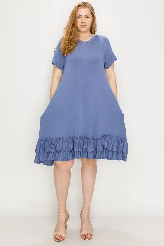 HI Curvy Plus Size Women  Short Sleeve midi dresses Layered Detail