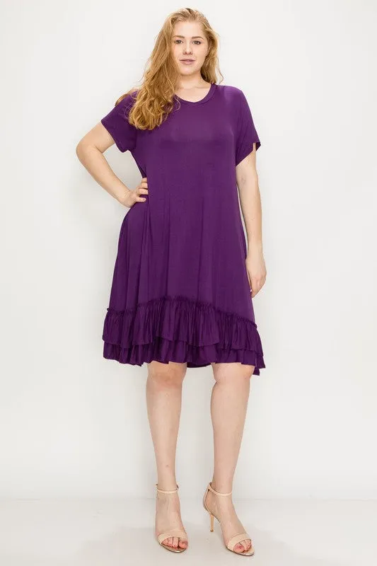 HI Curvy Plus Size Women  Short Sleeve midi dresses Layered Detail