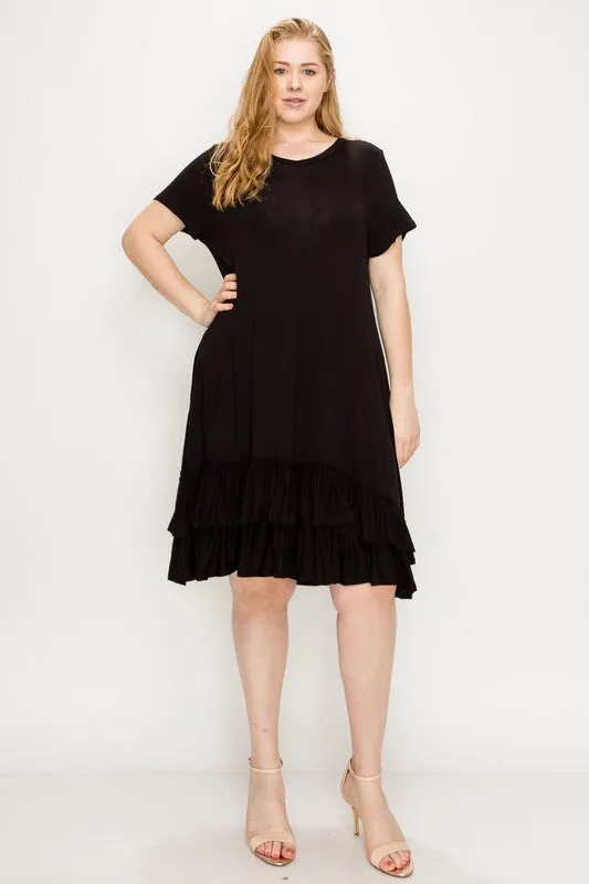 HI Curvy Plus Size Women  Short Sleeve midi dresses Layered Detail