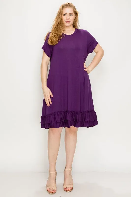 HI Curvy Plus Size Women  Short Sleeve midi dresses Layered Detail