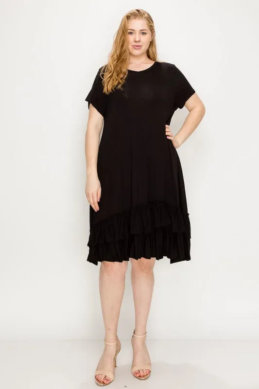HI Curvy Plus Size Women  Short Sleeve midi dresses Layered Detail