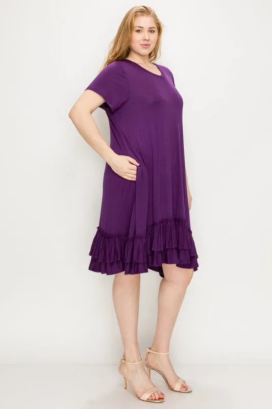 HI Curvy Plus Size Women  Short Sleeve midi dresses Layered Detail