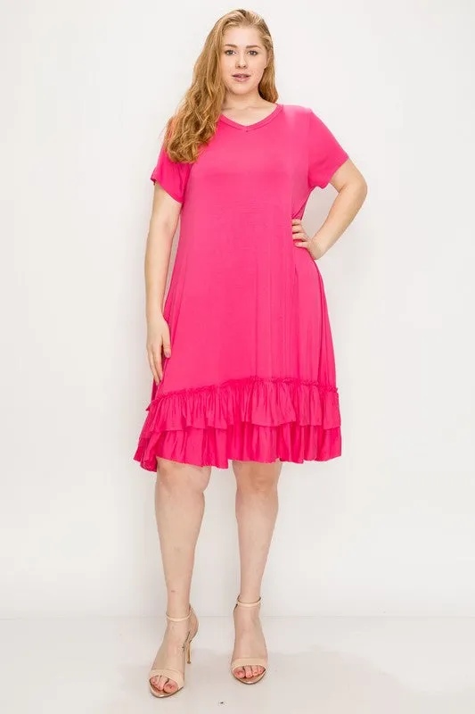 HI Curvy Plus Size Women  Short Sleeve midi dresses Layered Detail