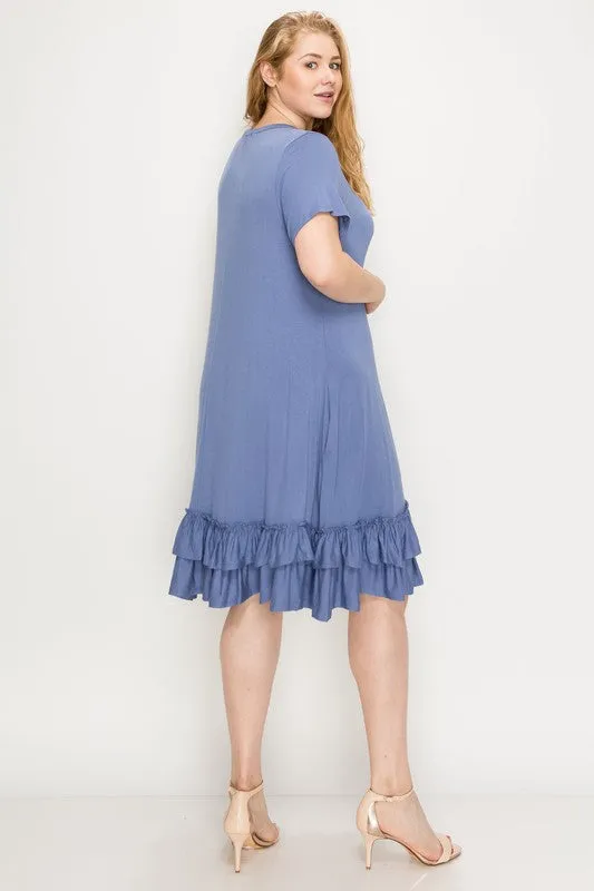 HI Curvy Plus Size Women  Short Sleeve midi dresses Layered Detail