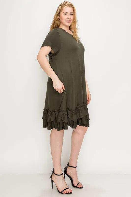 HI Curvy Plus Size Women  Short Sleeve midi dresses Layered Detail
