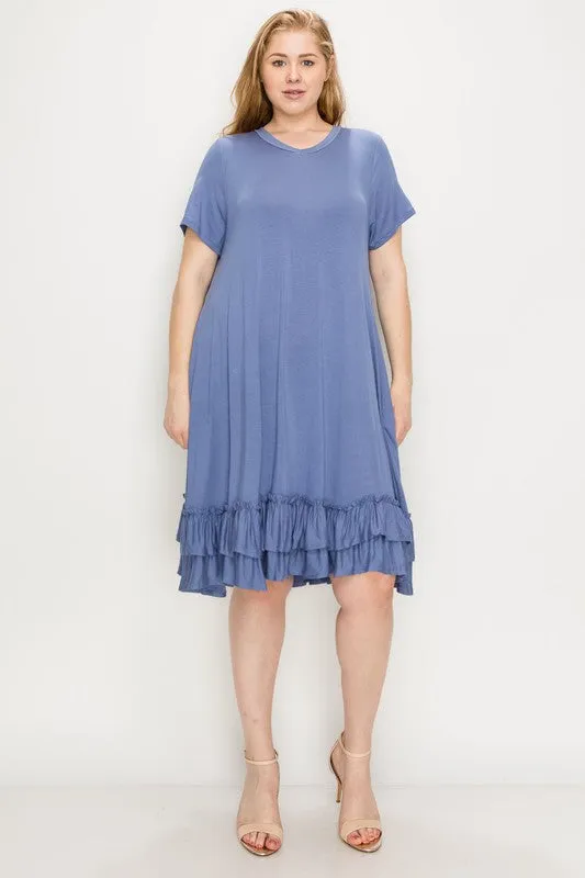HI Curvy Plus Size Women  Short Sleeve midi dresses Layered Detail