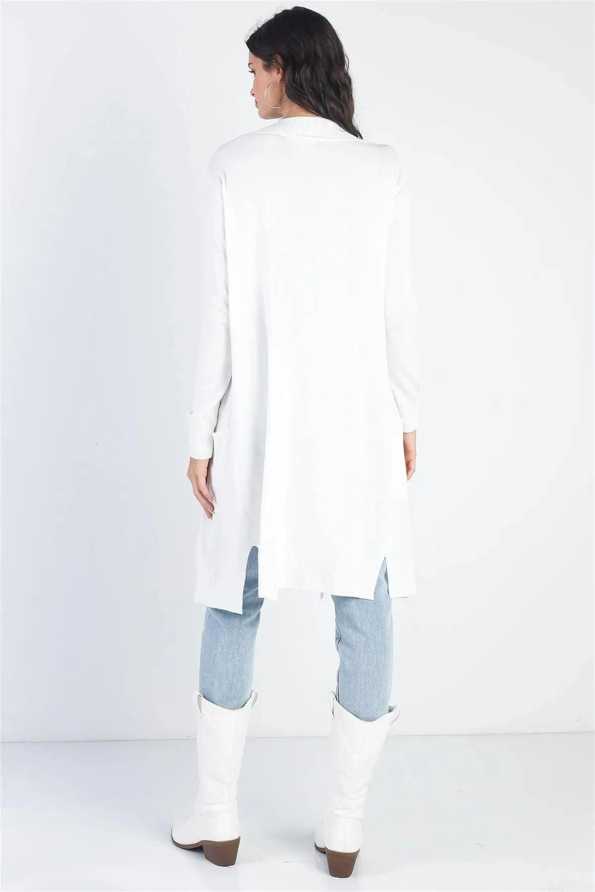 Ivory Open Front Two Pocket Relax Fit Cardigan /2-2-2