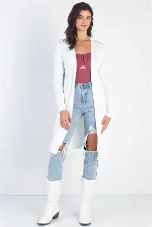 Ivory Open Front Two Pocket Relax Fit Cardigan /2-2-2
