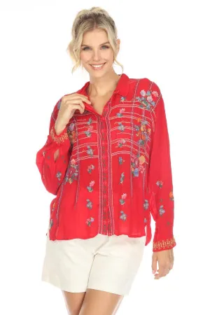 Johnny Was Renn Embroidered Long Sleeve Blouse Boho Chic C12323-4 NEW
