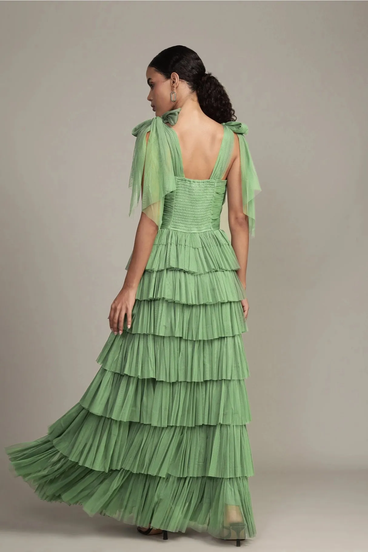 Lace & Beads Ophelia Olive Green Tulle Maxi Dress