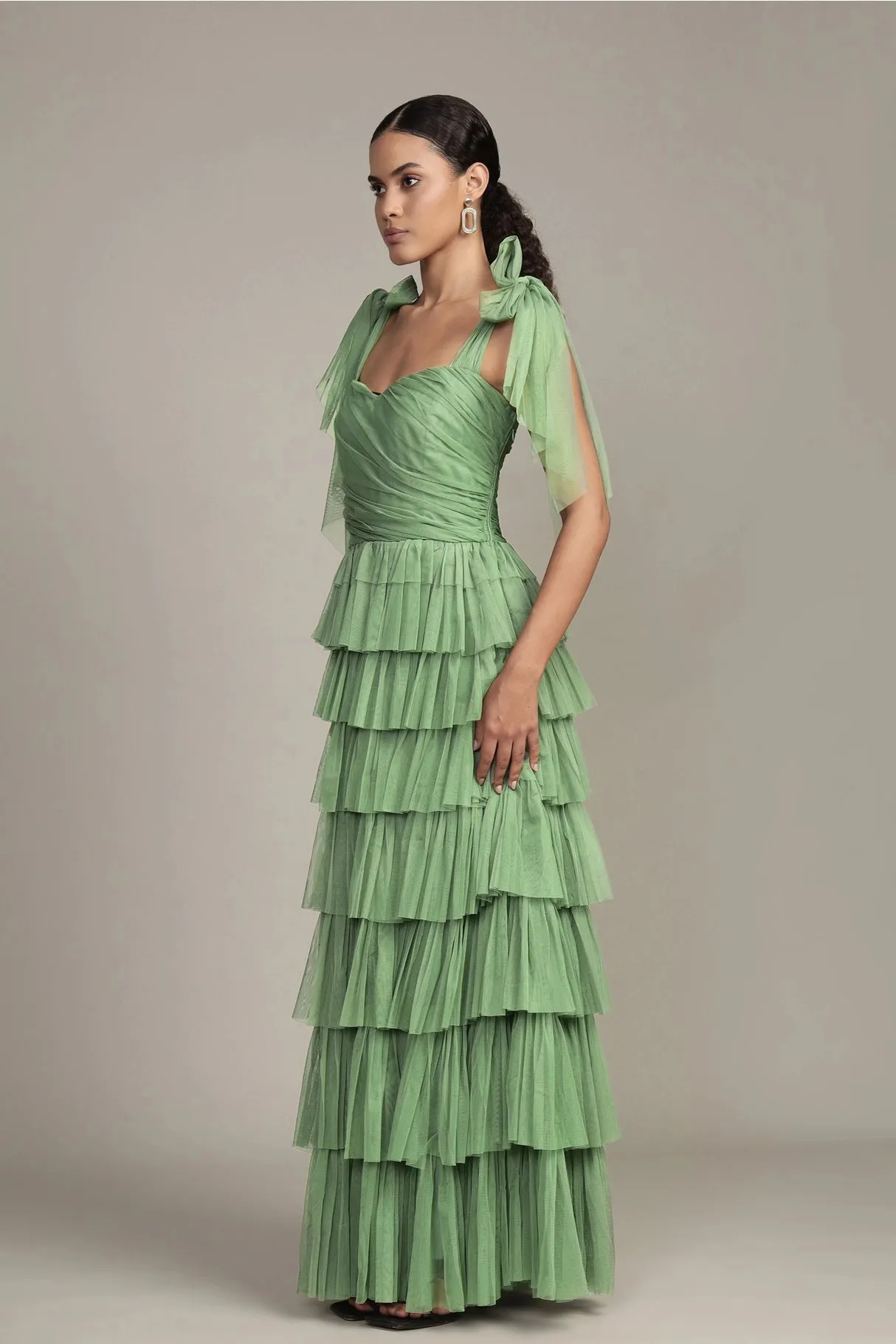 Lace & Beads Ophelia Olive Green Tulle Maxi Dress