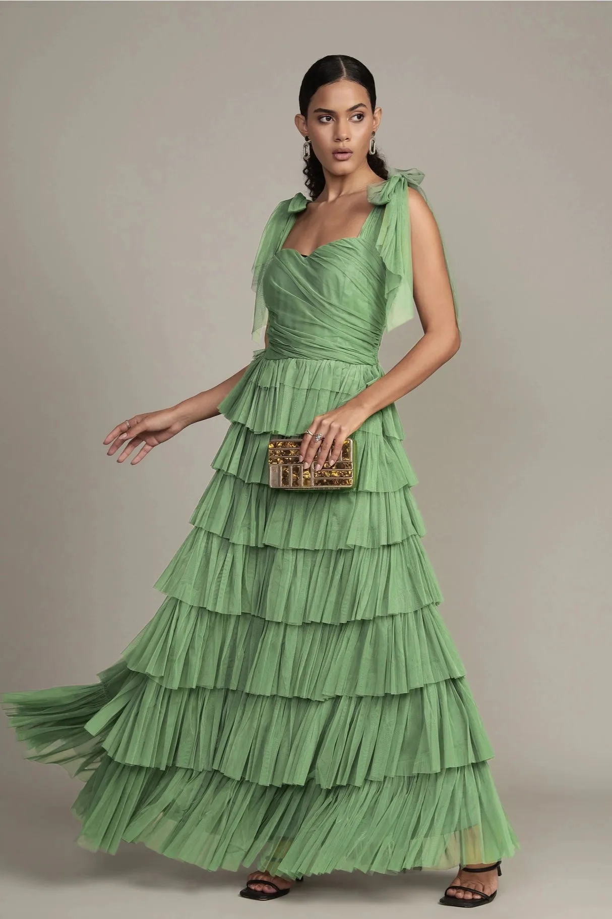 Lace & Beads Ophelia Olive Green Tulle Maxi Dress