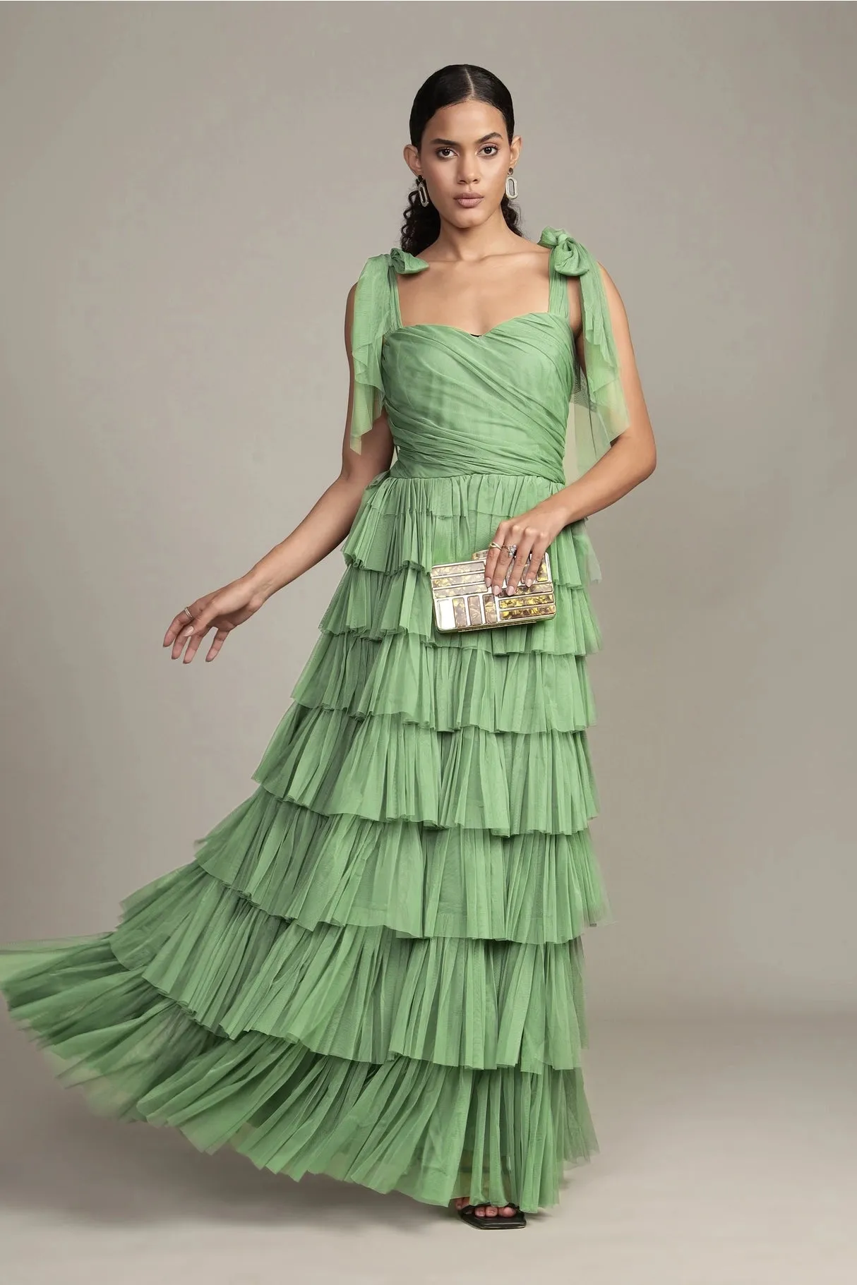 Lace & Beads Ophelia Olive Green Tulle Maxi Dress