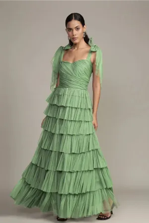Lace & Beads Ophelia Olive Green Tulle Maxi Dress