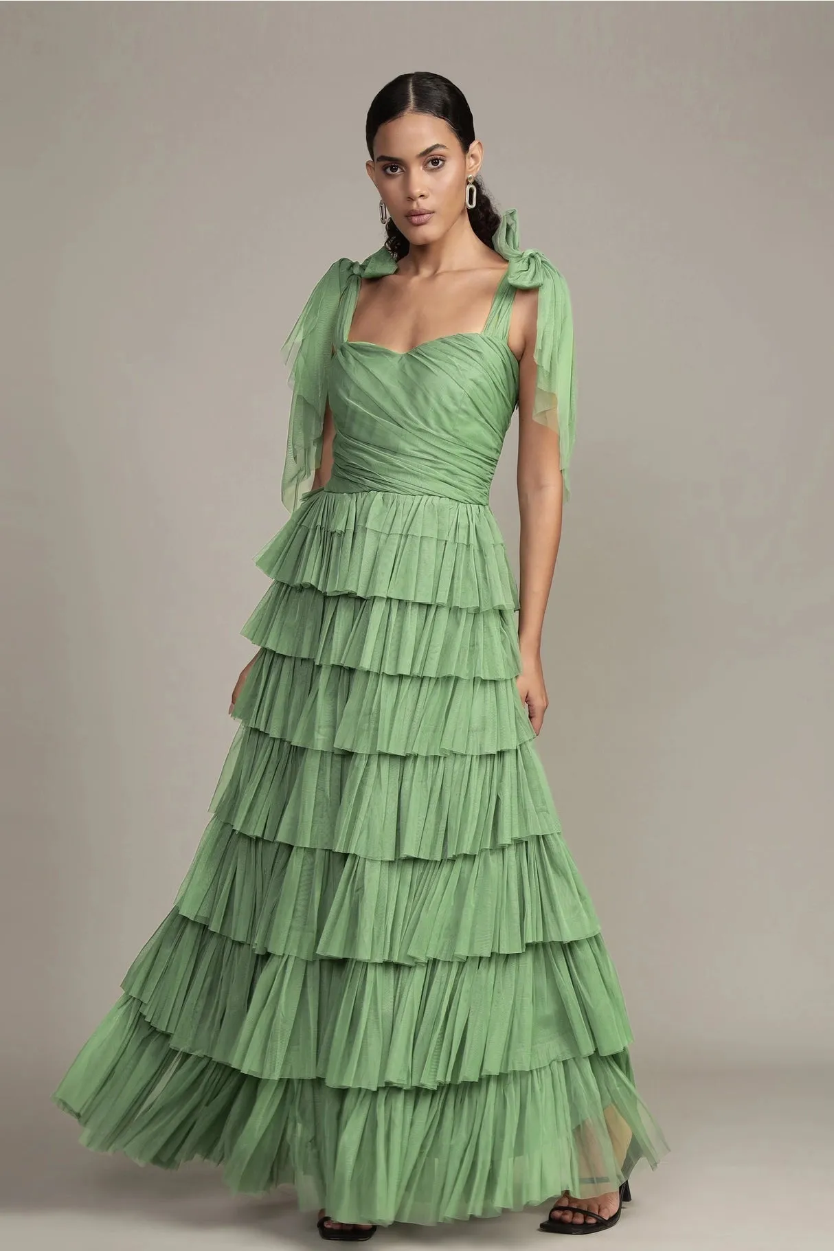 Lace & Beads Ophelia Olive Green Tulle Maxi Dress