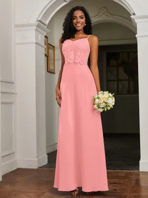 Lace Appliqued  Backless Chiffon A-Line Dress Flamingo