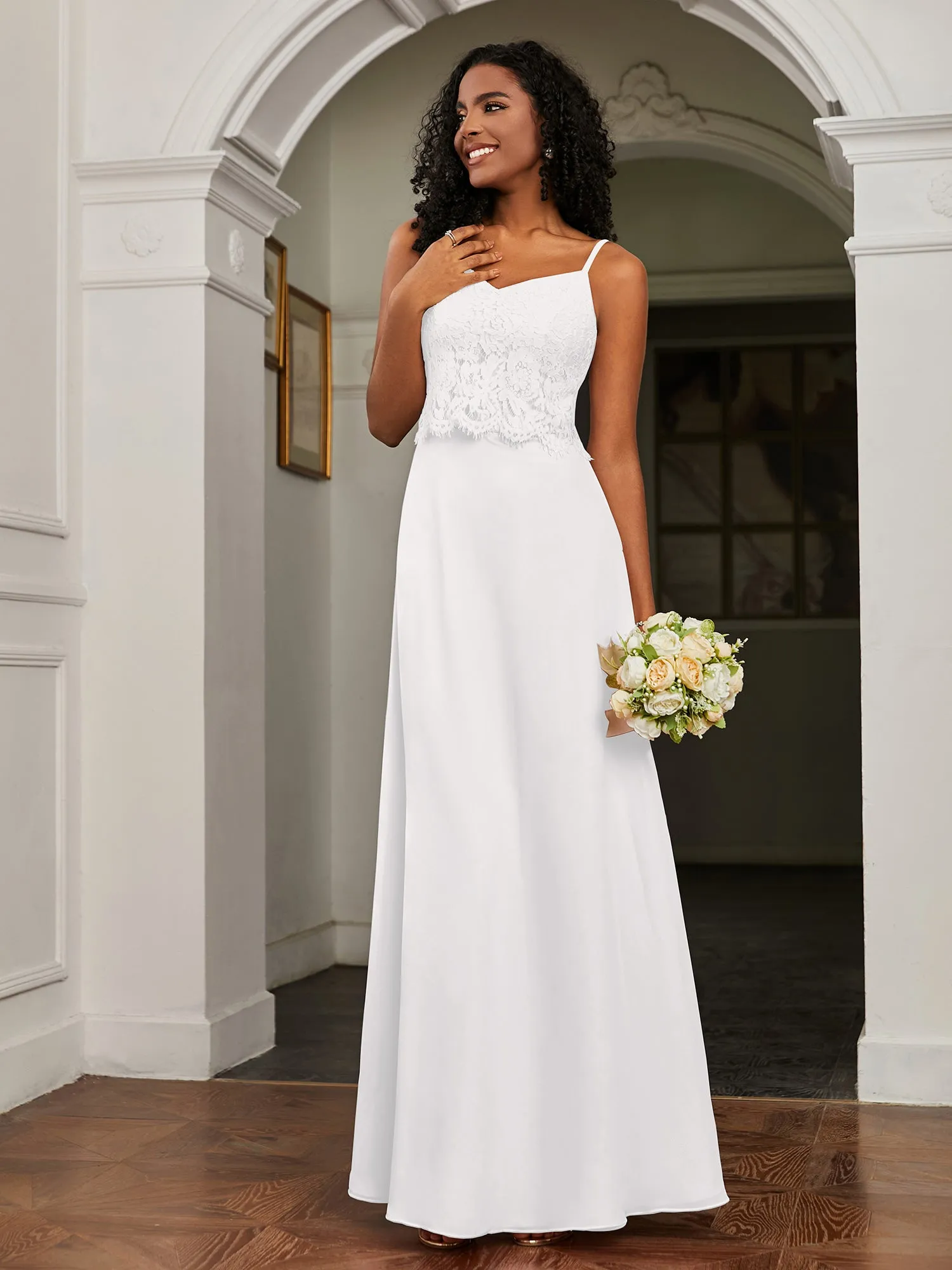 Lace Appliqued  Backless Chiffon A-Line Dress Ivory Plus Size