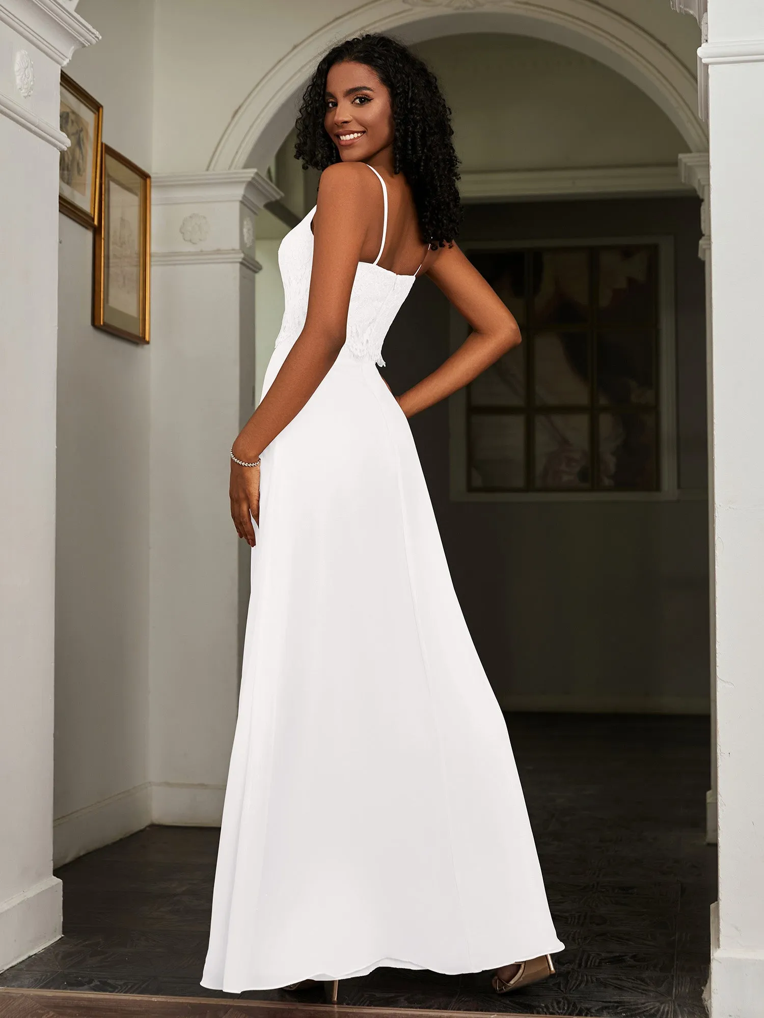 Lace Appliqued  Backless Chiffon A-Line Dress Ivory Plus Size